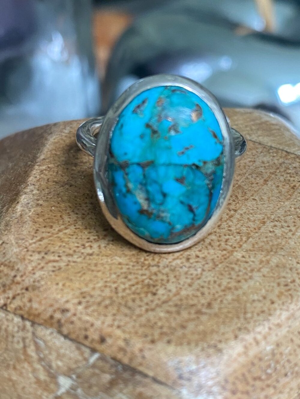Blue copper turquoise ring handmade with 925 sterling silver size 7 - Picture 2 of 6